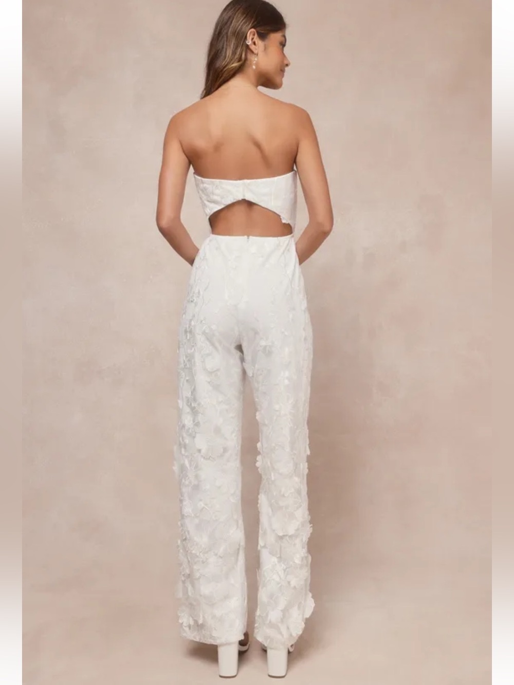 Lulu's White Strapless Floral Appliqué Jumpsuit - Picture 2 of 8